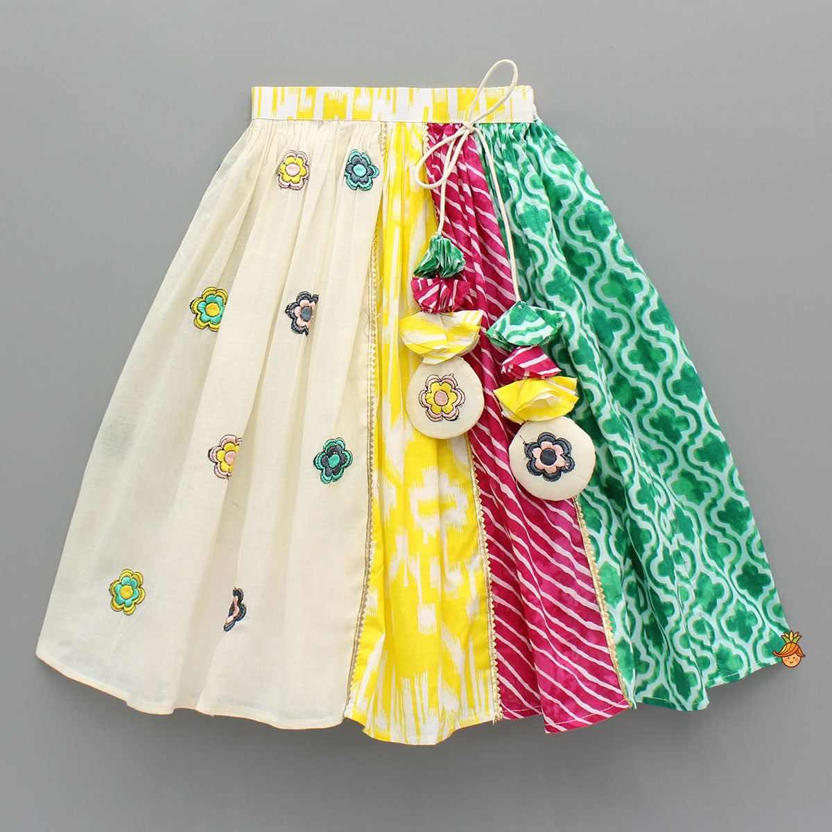 Pre Order: Multicoloured Printed Embroidered Top And Lehenga With Matching Dupatta