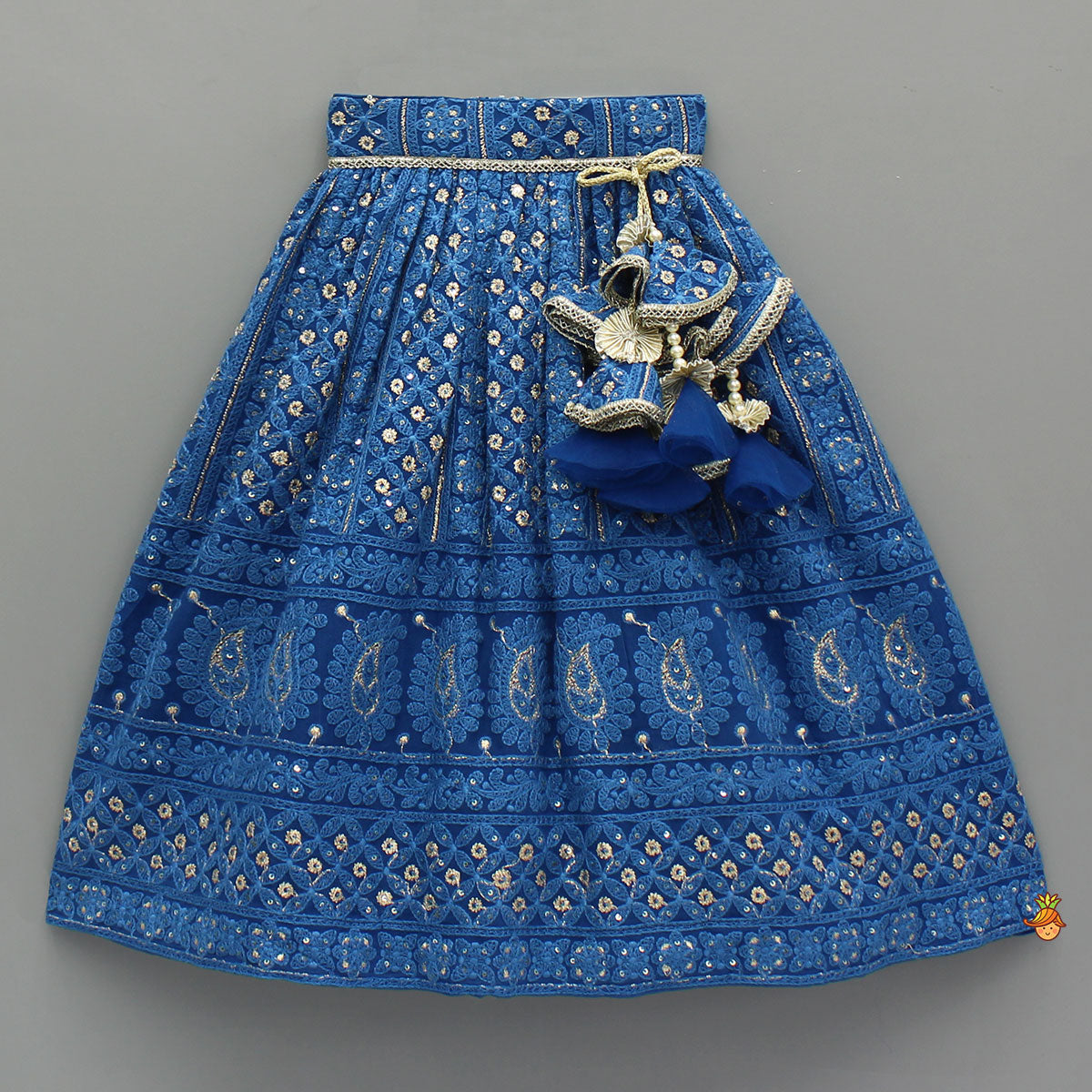 Pre Order: Sequin And Thread Embroidered Top And Pleated Lehenga With Net Dupatta And Matching Potli
