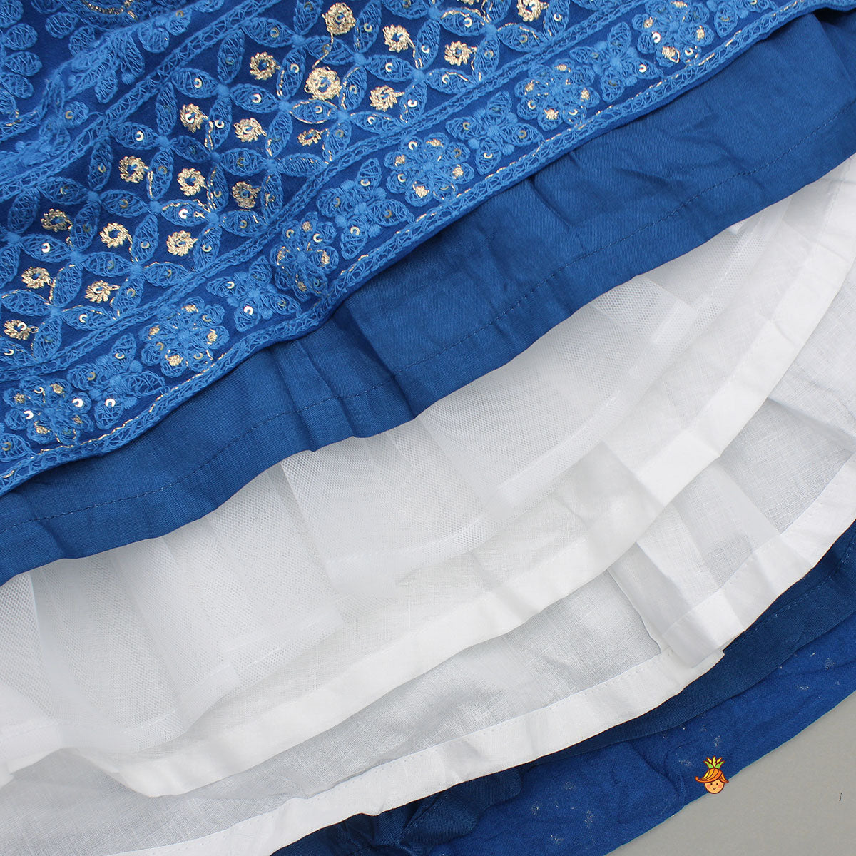 Pre Order: Sequin And Thread Embroidered Top And Pleated Lehenga With Net Dupatta And Matching Potli