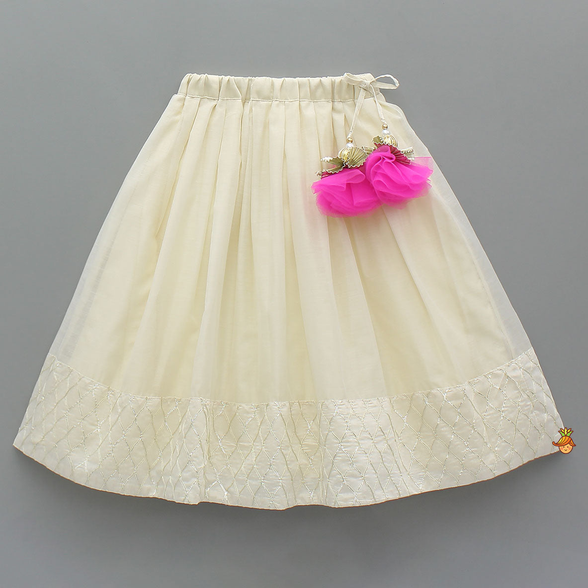 Pre Order: Gota Lace Detailed Top With Net Drapes And Lehenga