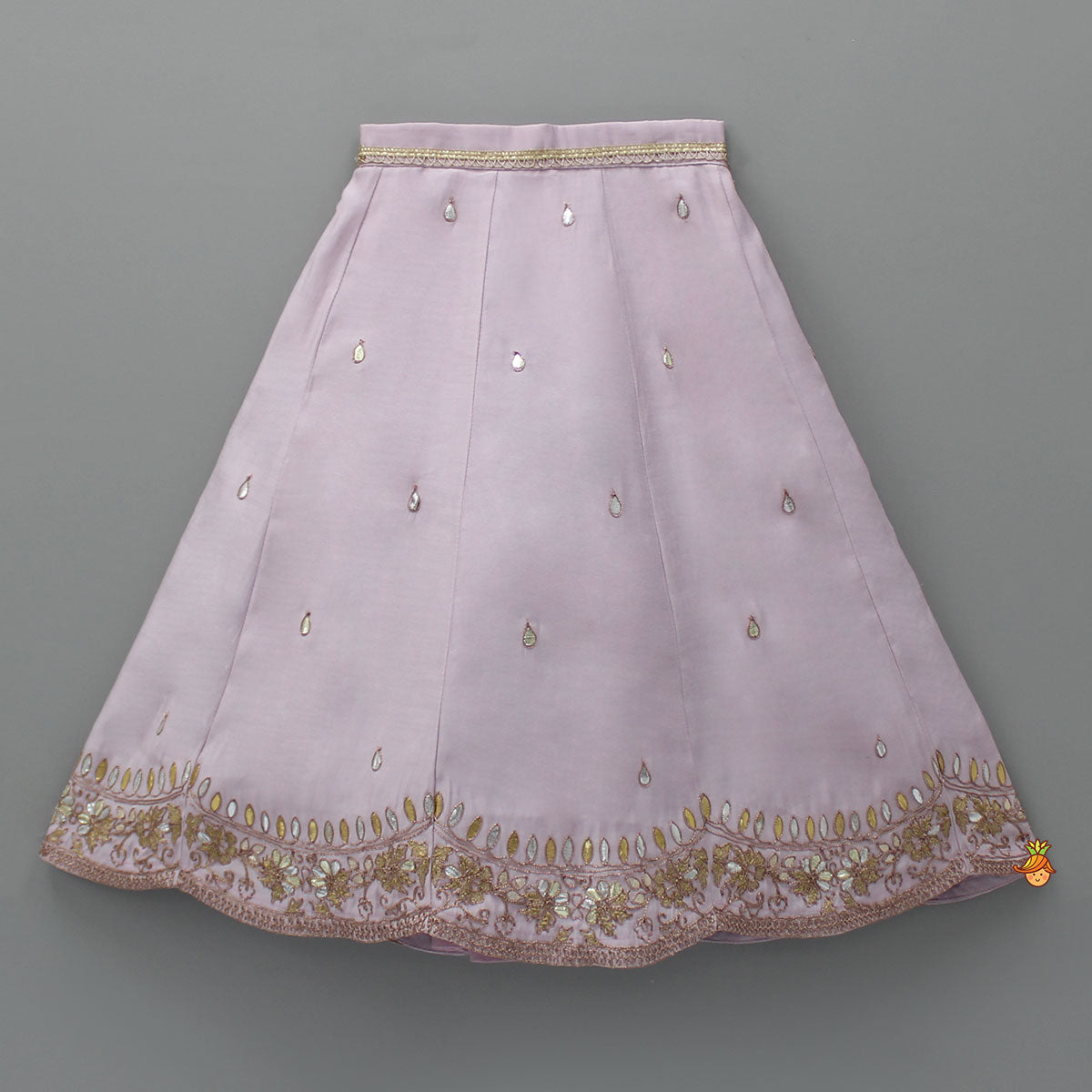 Pre Order: Gota Work Detail Lilac Top And Lehenga With Net Dupatta