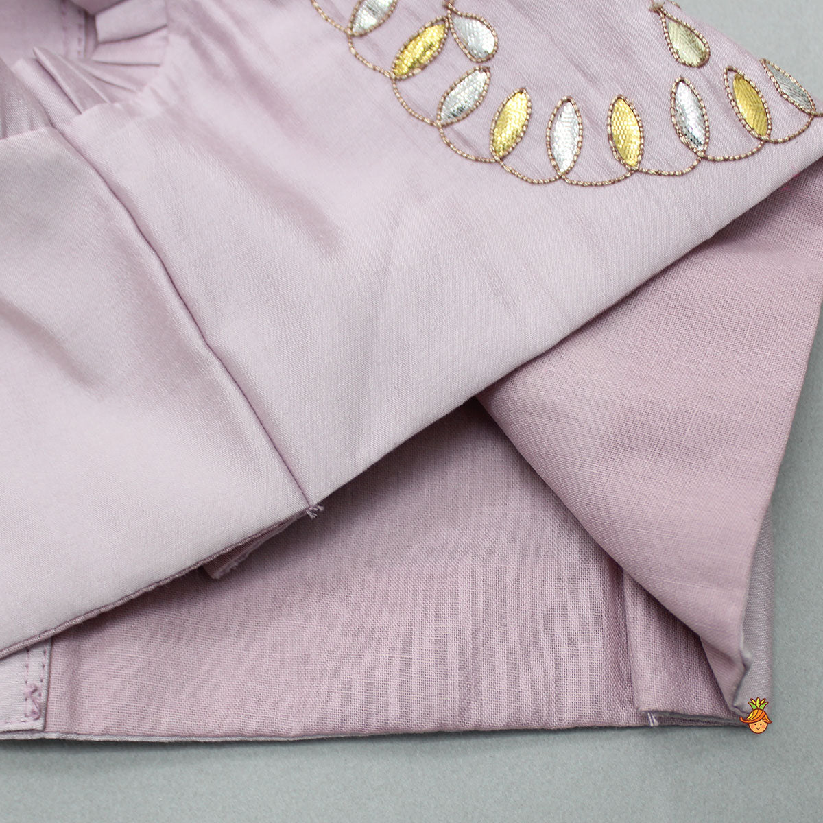 Pre Order: Gota Work Detail Lilac Top And Lehenga With Net Dupatta