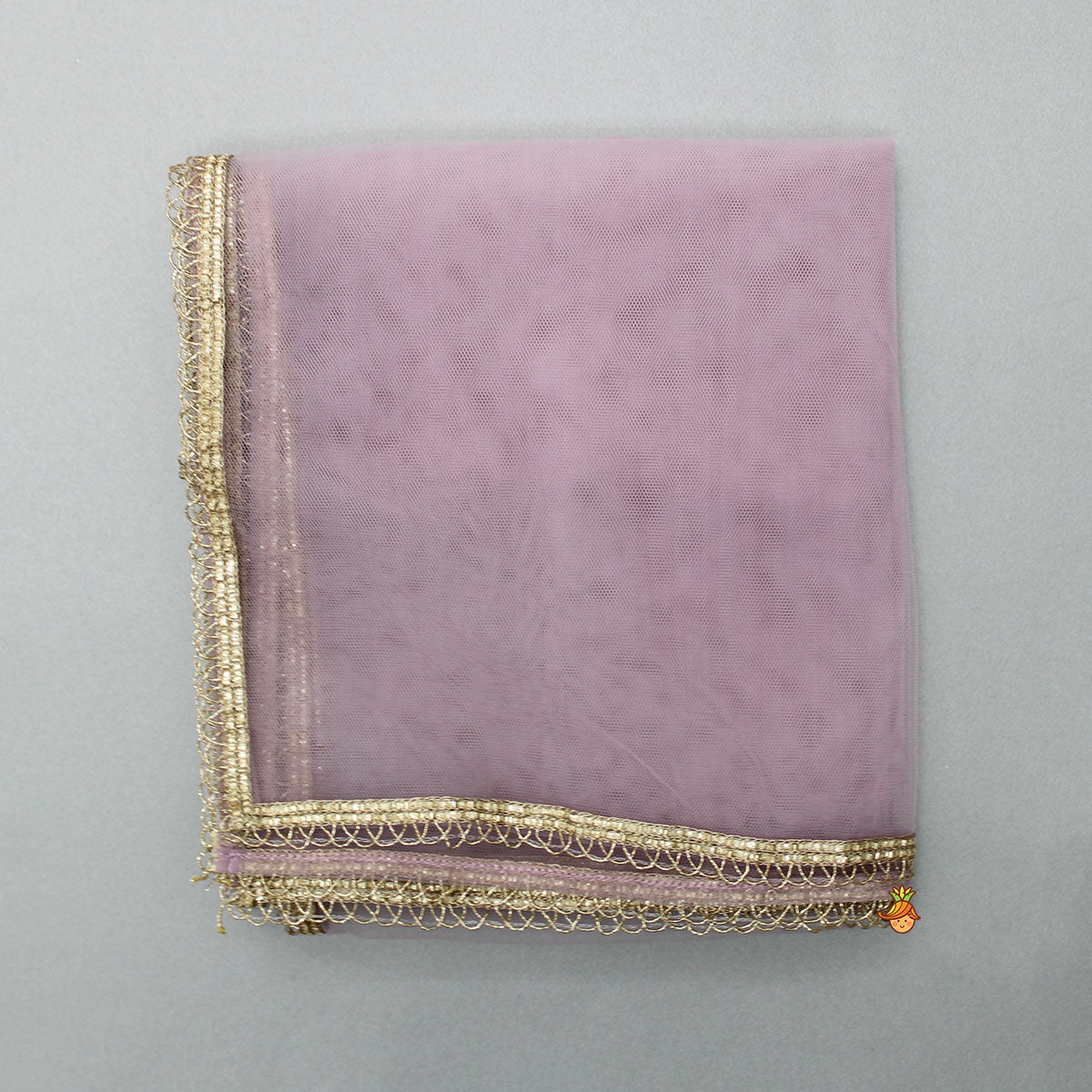 Pre Order: Gota Work Detail Lilac Top And Lehenga With Net Dupatta