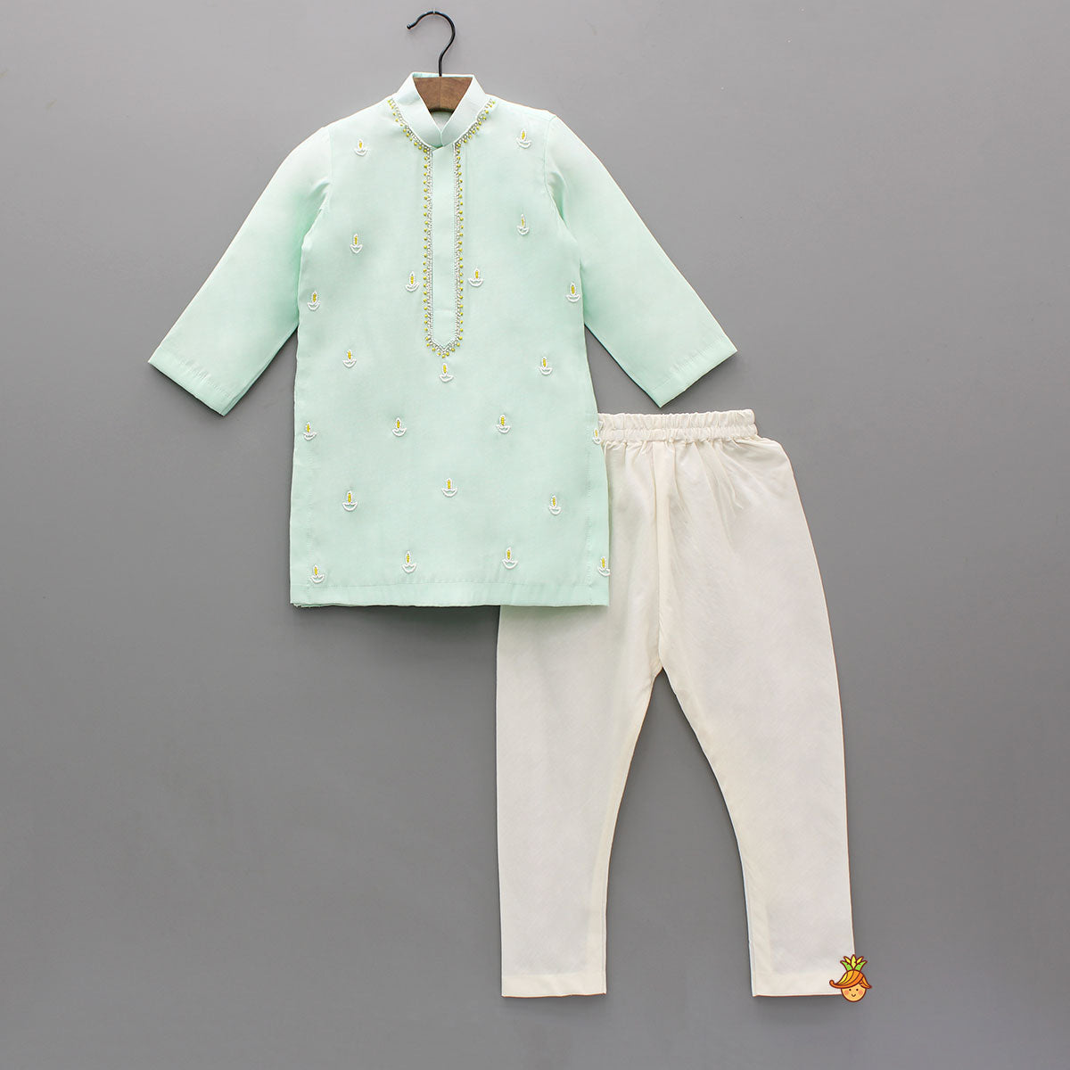 Pre Order: Diya Hand Embroidered Green Kurta And Churidar