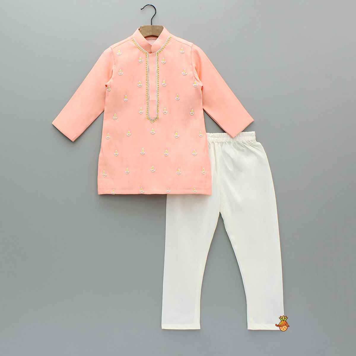 Pre Order: Diya Embroidered Peach Kurta And Churidar