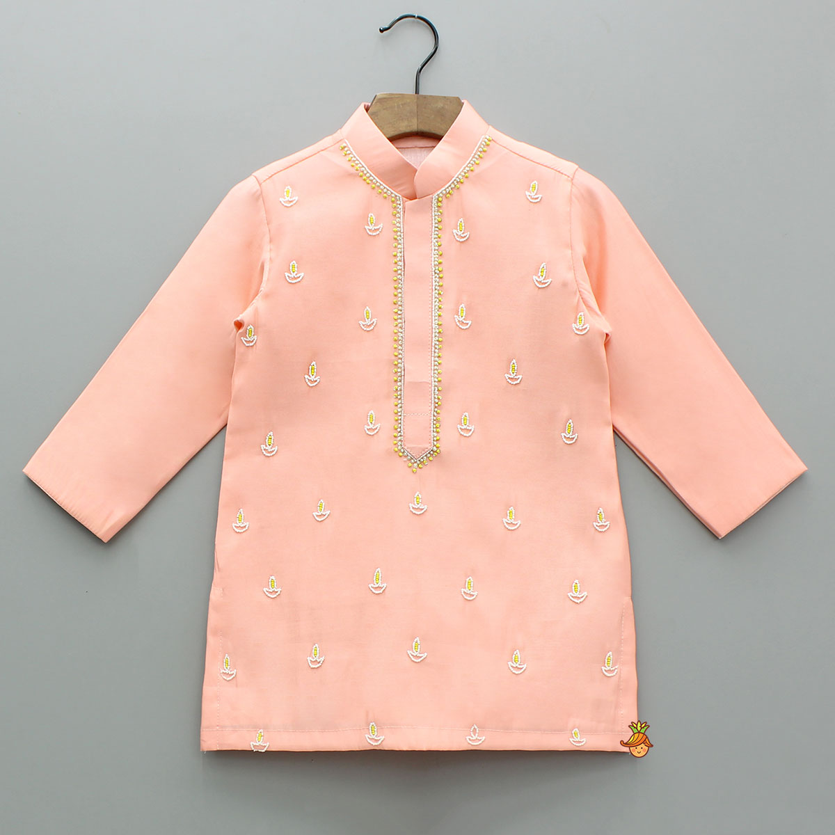Pre Order: Diya Embroidered Peach Kurta And Churidar