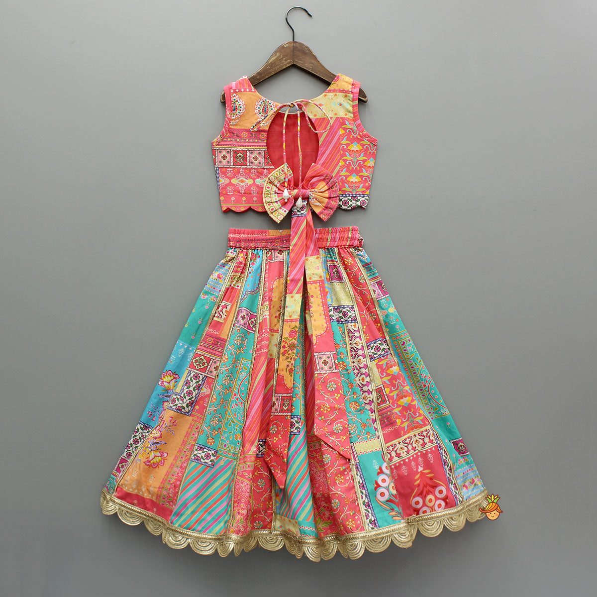 Pre Order: Floral Printed Multicolour Top And Lehenga