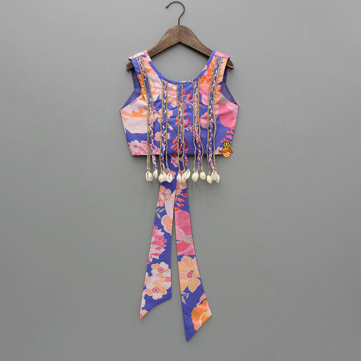 Pre Order: Purple Floral Printed Top With Gota Lace Work Lehenga