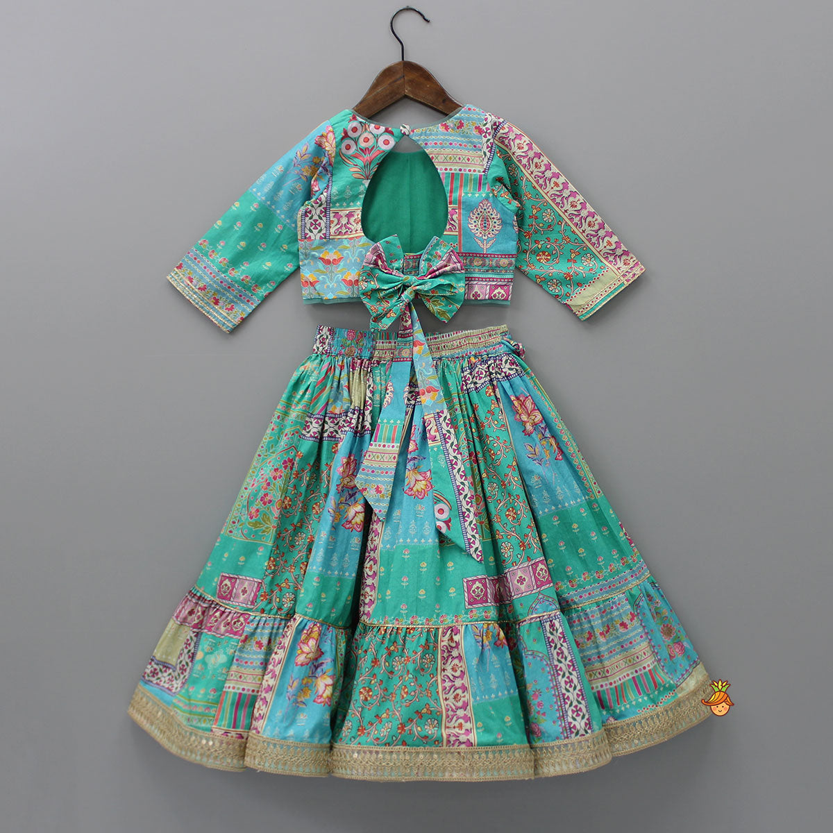 Pre Order: Floral Printed Gota Lace Top With Lehenga