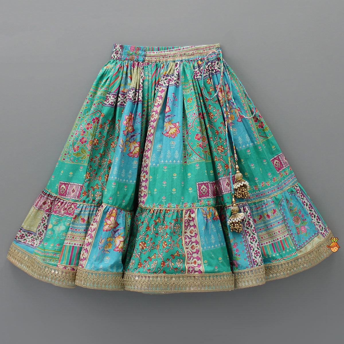 Pre Order: Floral Printed Gota Lace Top With Lehenga