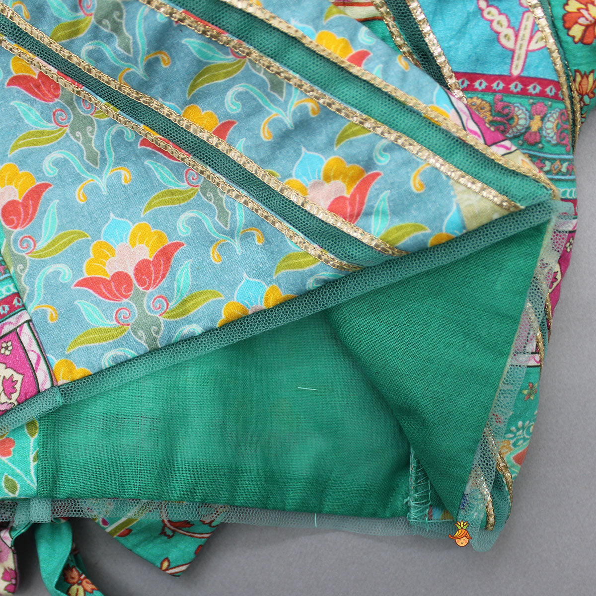 Pre Order: Floral Printed Gota Lace Top With Lehenga