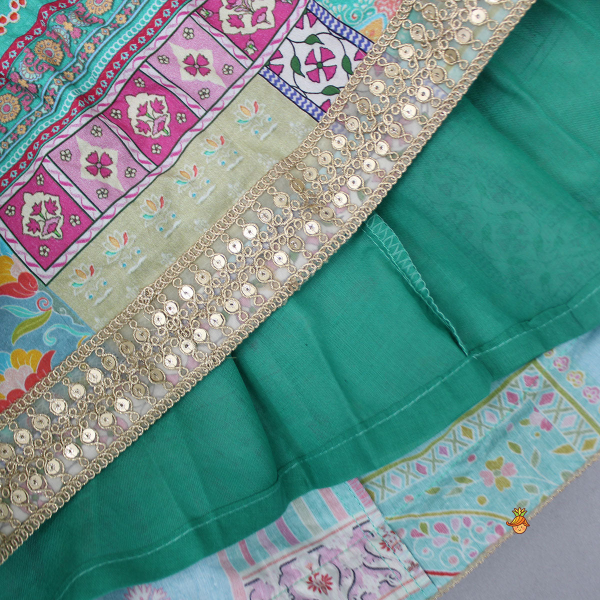 Pre Order: Floral Printed Gota Lace Top With Lehenga