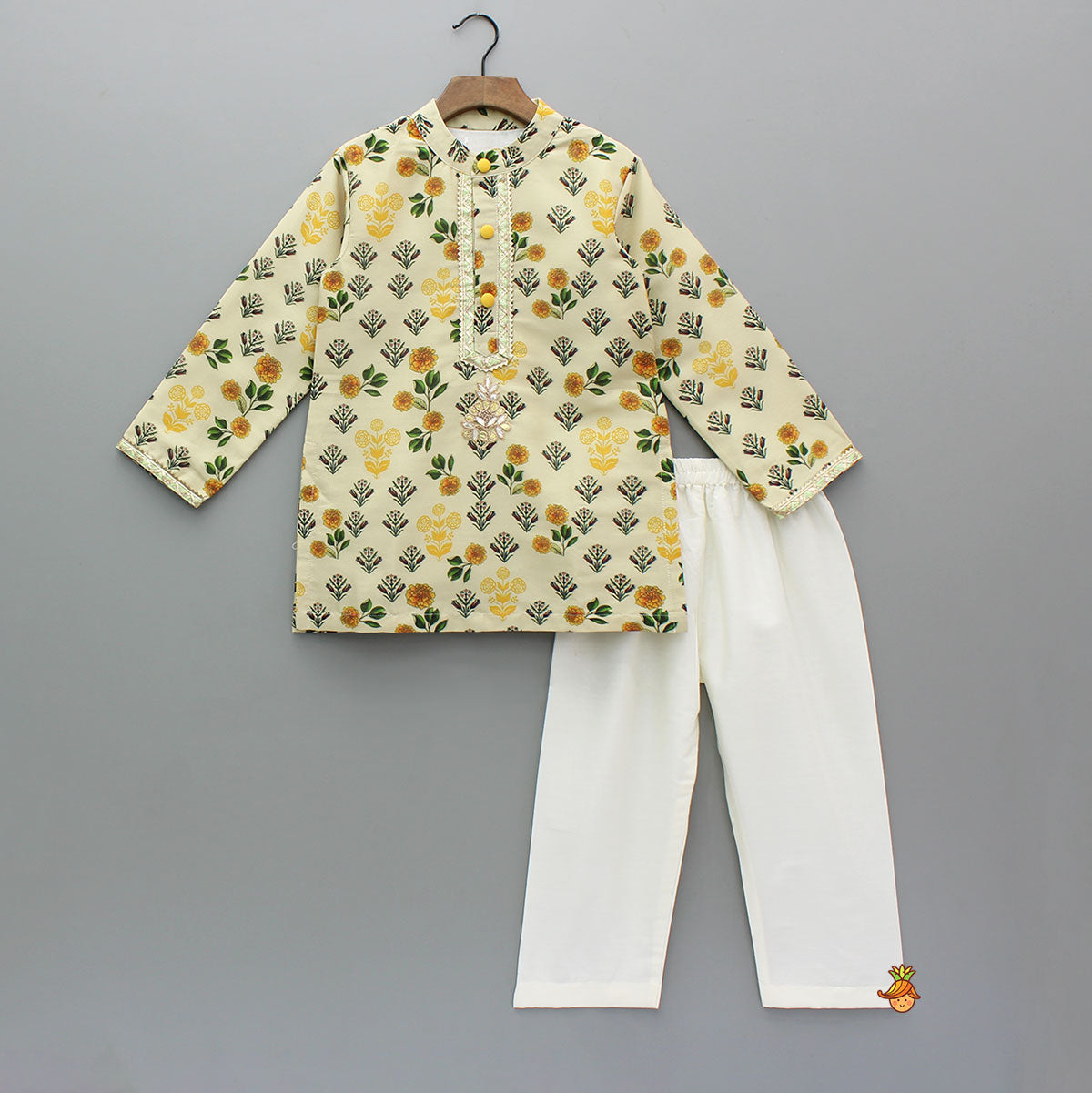 Pre Order: Beige Floral Printed Kurta With Pyjama