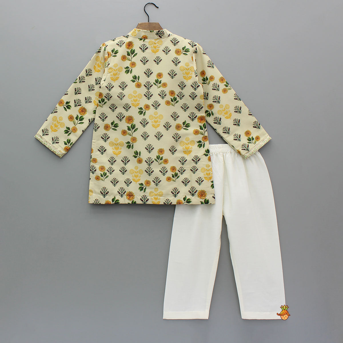 Pre Order: Beige Floral Printed Kurta With Pyjama