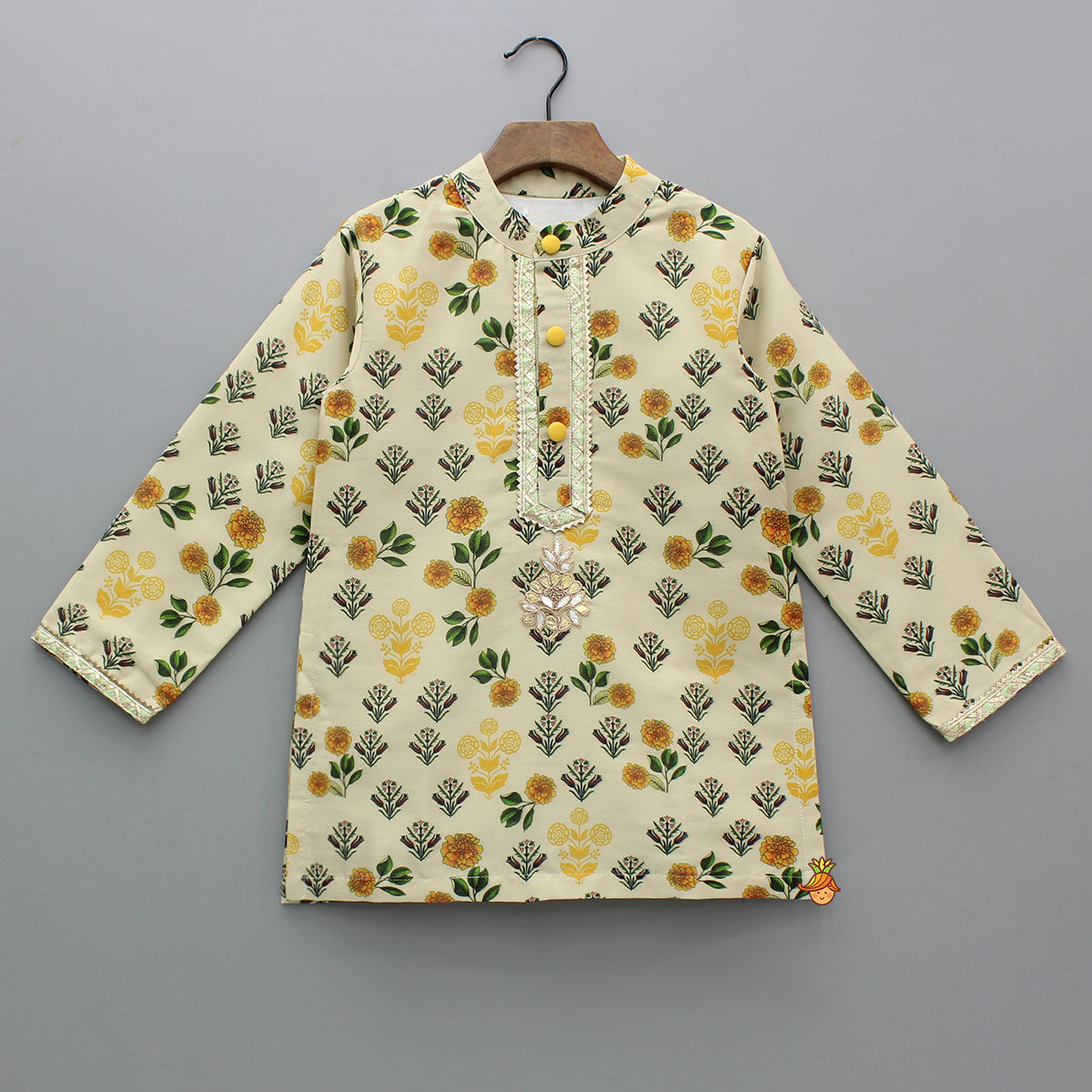Pre Order: Beige Floral Printed Kurta With Pyjama