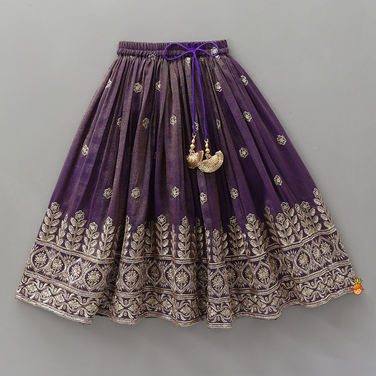Embroidered Purple Top And Pleated Lehenga With Net Dupatta