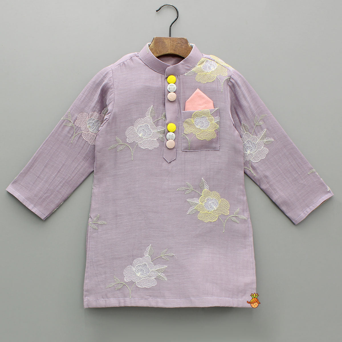 Pre Order: Embroidered Lavender Kurta With Pyjama