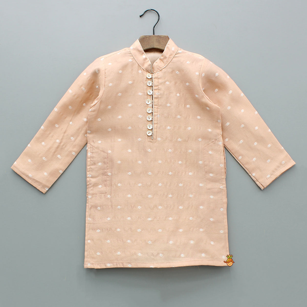 Pre Order: Butti Work Peach Kurta And Pyjama