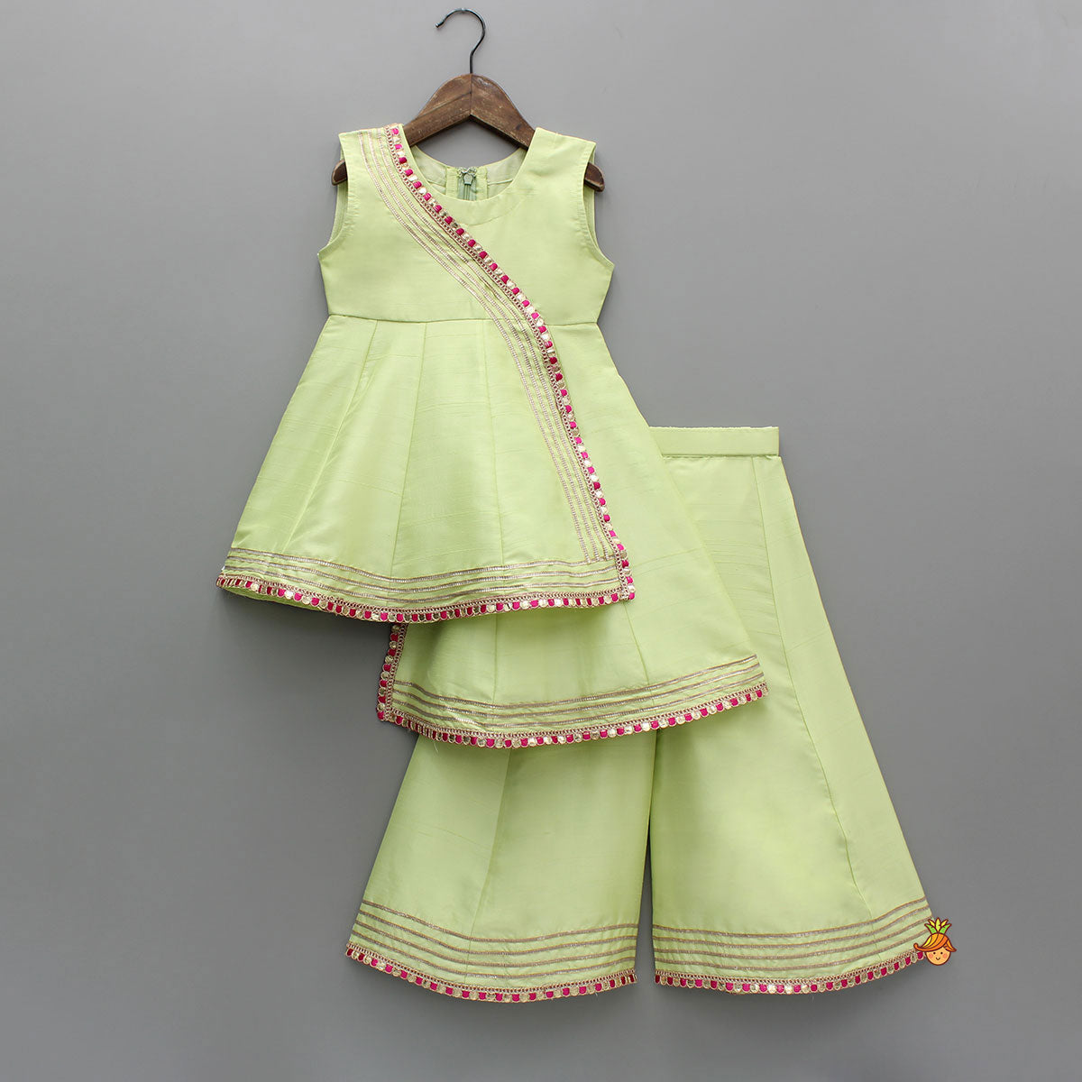 Pre Order: Stylish Asymmetrical Hem Kurti And Flared Palazzo
