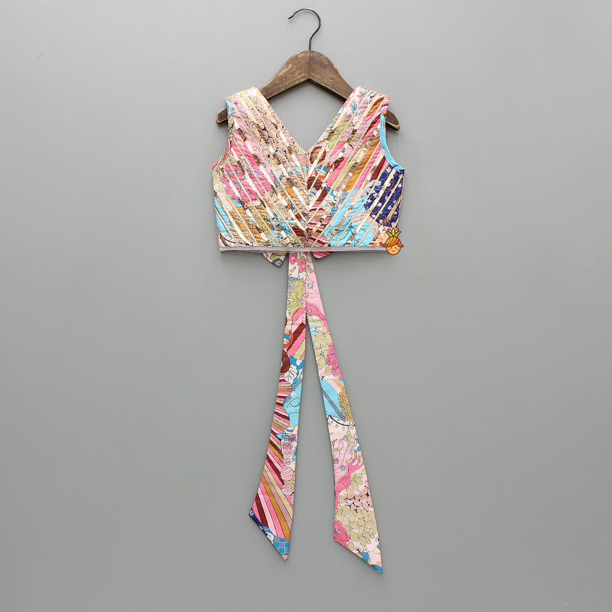 Pre Order: Multicolour Printed Lace Detailing Top And Flared Lehenga