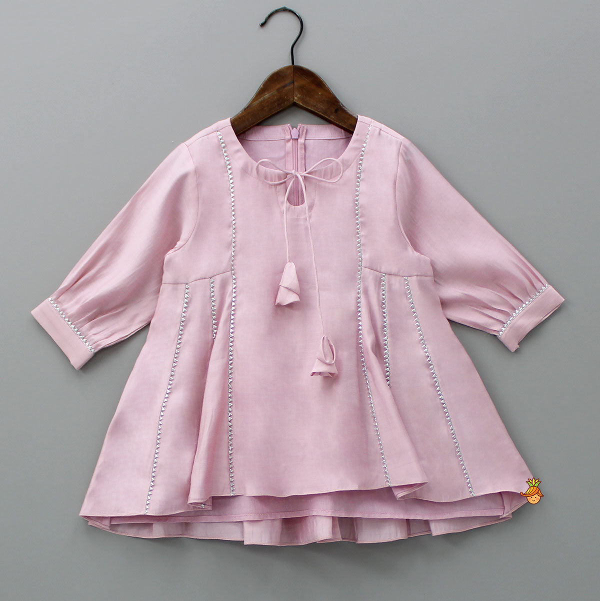 Pre Order: Pink Gota Lace Work Kurti With Matching Palazzo