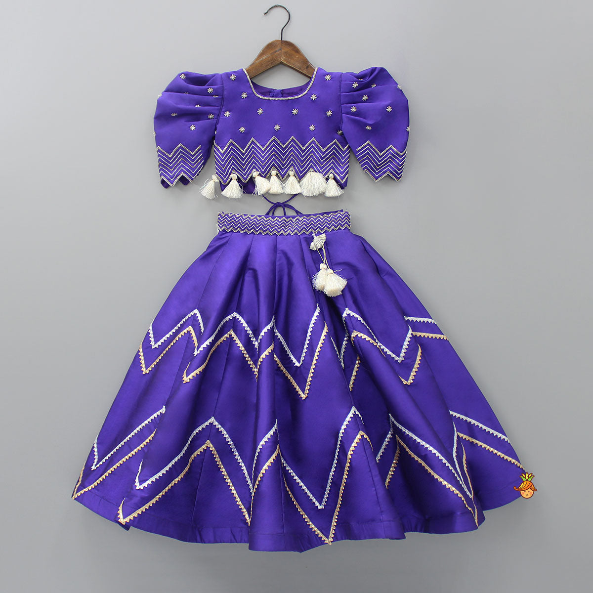 Pre Order: Embroidered Purple Top And Lehenga With Net Dupatta