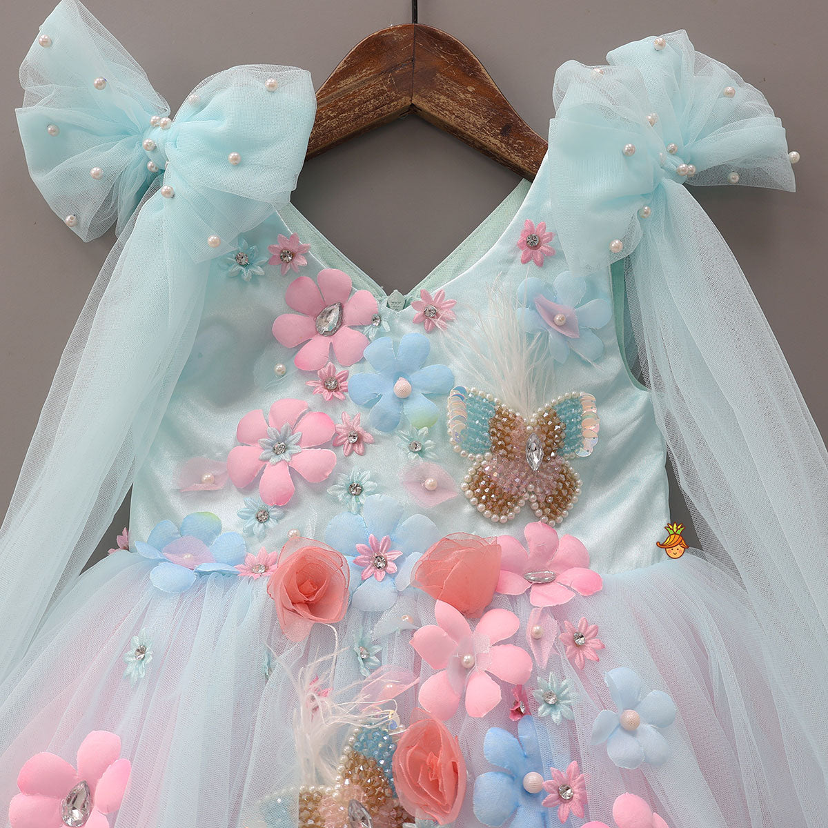 Dual Tone Butterflies And Flowers Embellished Dress