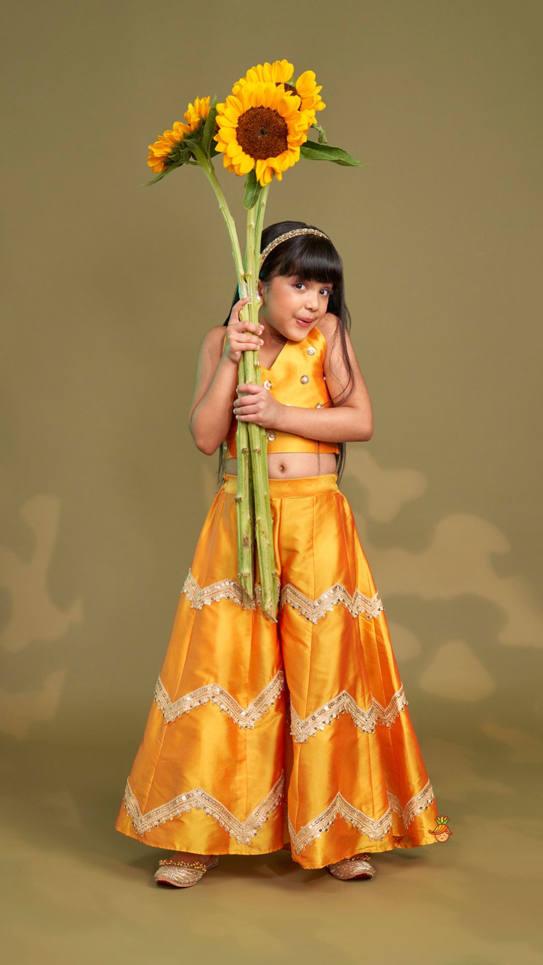 Pre Order: Halter Neck Top And Flared Palazzo With Net Dupatta