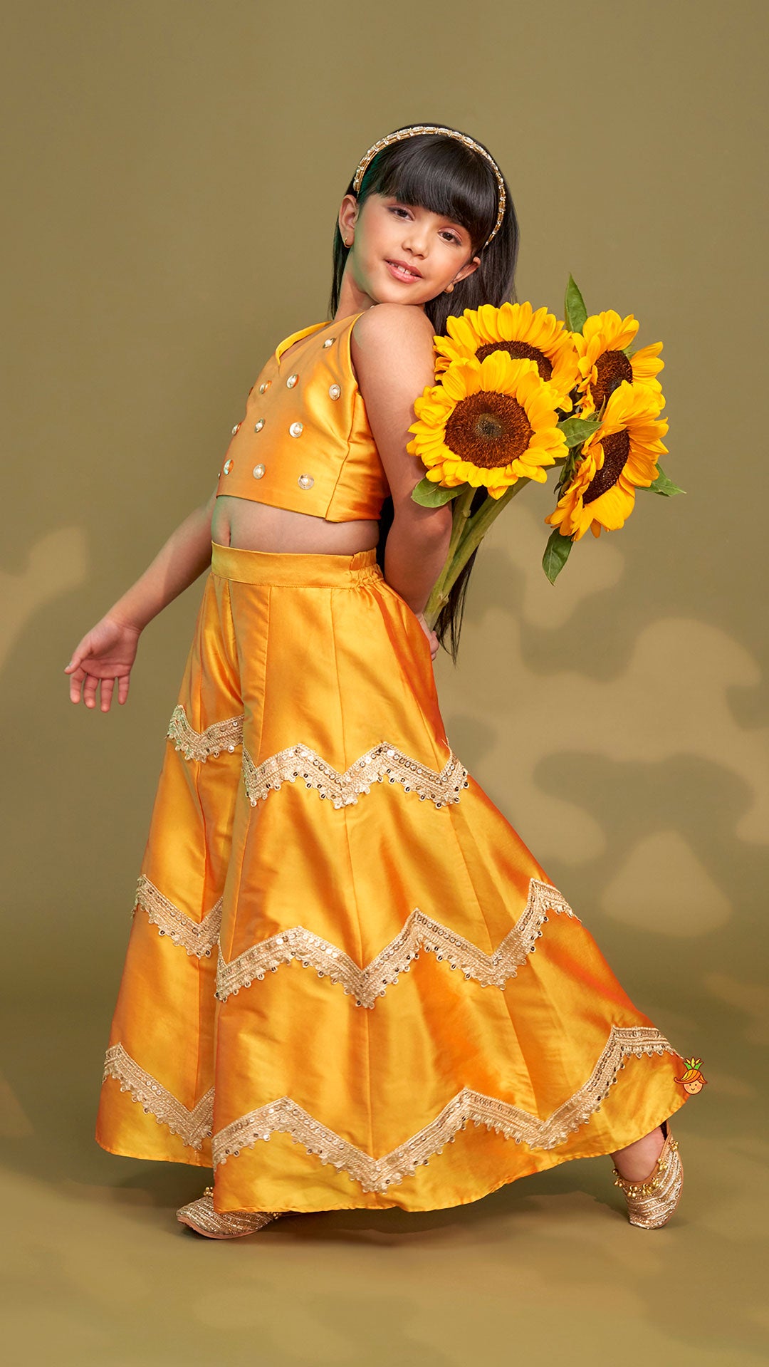 Pre Order: Halter Neck Top And Flared Palazzo With Net Dupatta