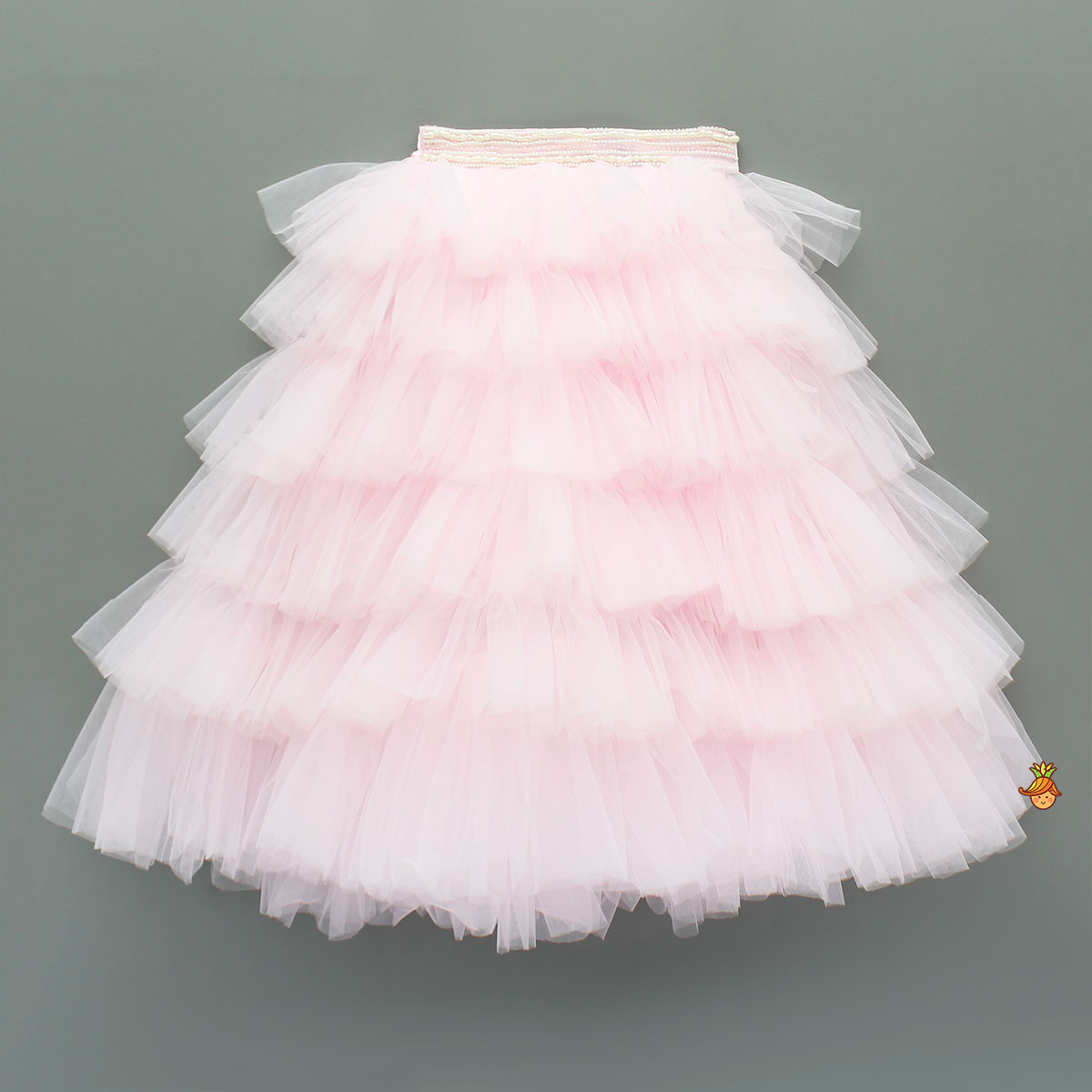 Pre Order: Pink Stylish Strappy Top And Ruffle Net Lehenga