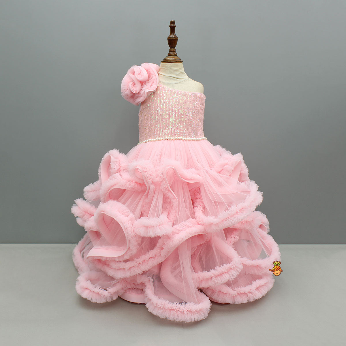 Sequins Embellished One Shoulder Layered Gown