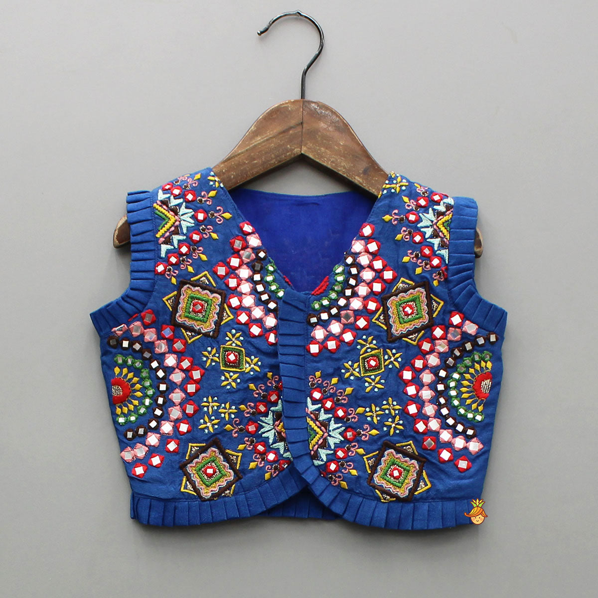 Pre Order: Embroidered Blue Top And Flared Lehenga