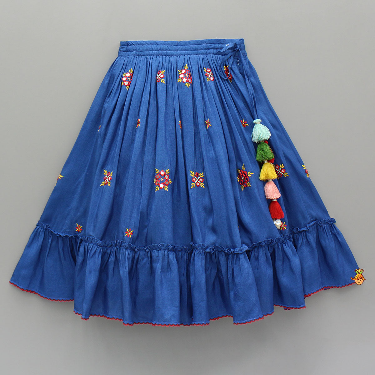 Pre Order: Embroidered Blue Top And Flared Lehenga