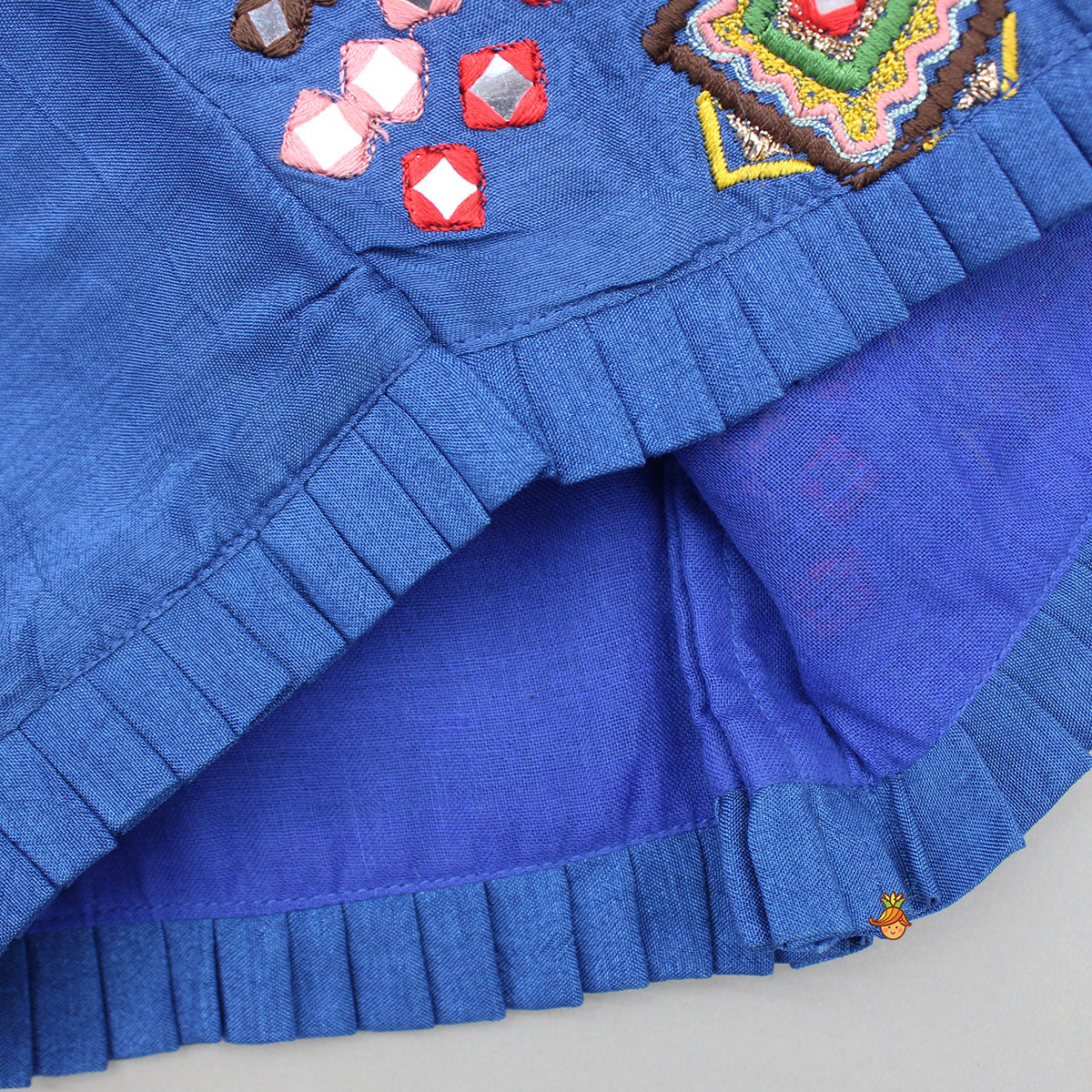 Pre Order: Embroidered Blue Top And Flared Lehenga