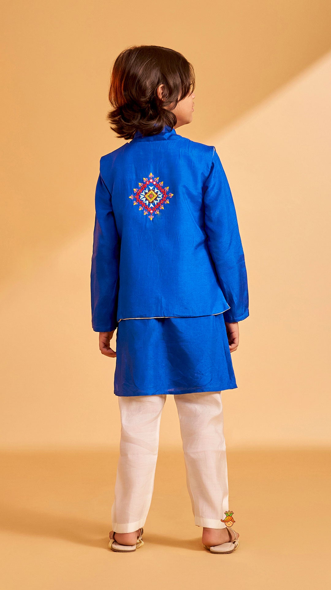 Pre Order: Blue Embroidered Jacket With Kurta And Pyjama