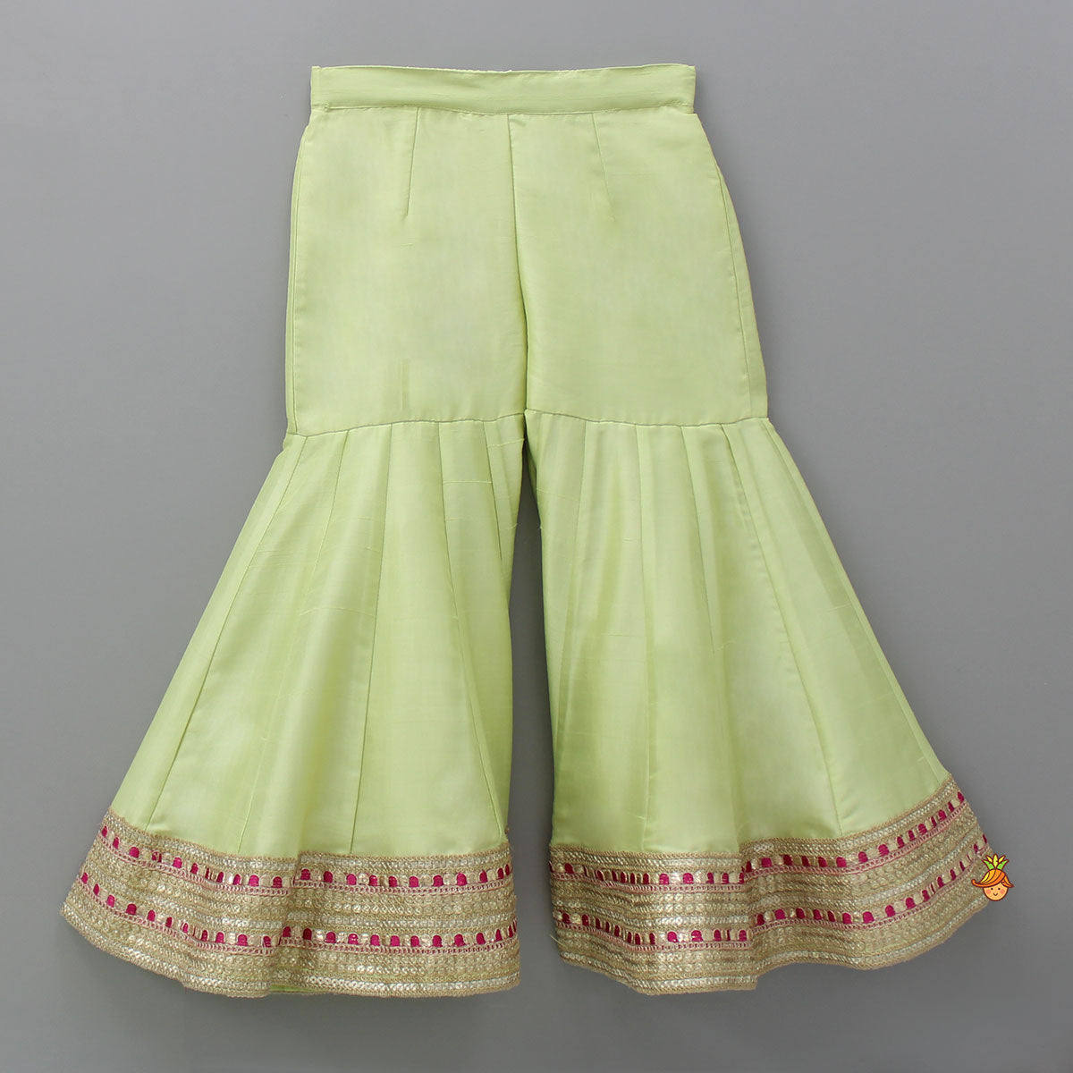 Pre Order: Green Kurti And Sharara With Pink Net Dupatta