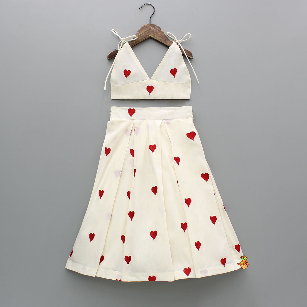 Pre Order: Heart Embroidered Stylish Tie-Up Strap Top And Lehenga