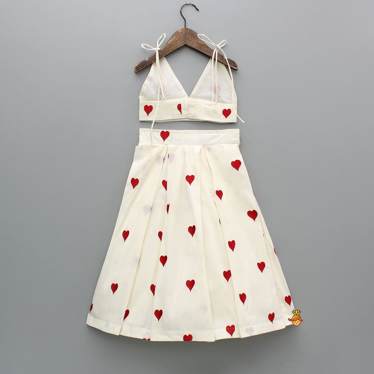 Pre Order: Heart Embroidered Stylish Tie-Up Strap Top And Lehenga