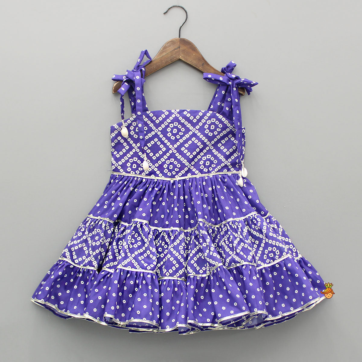 Pre Order: Bandhani Printed And Gota Lace Detailed Tiered Kurti