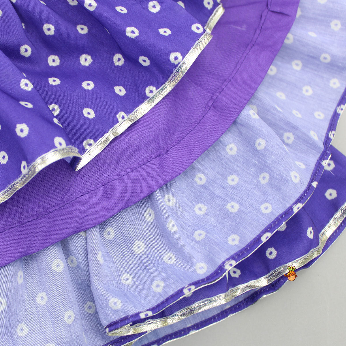 Pre Order: Bandhani Printed And Gota Lace Detailed Tiered Kurti