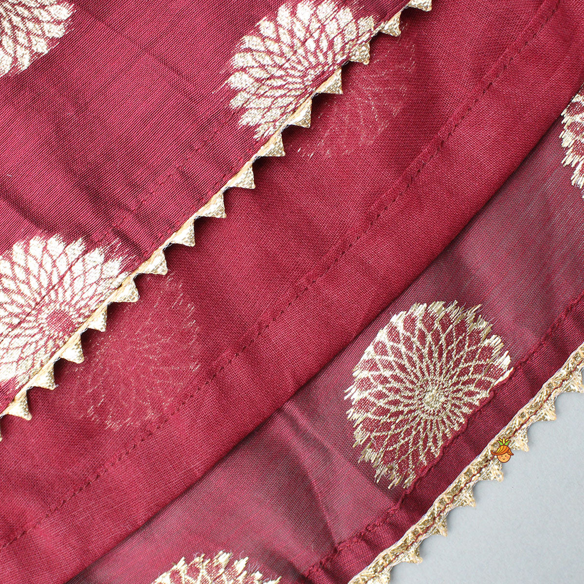 Pre Order: Chanderi Embroidered Maroon Peplum Top With Lehenga