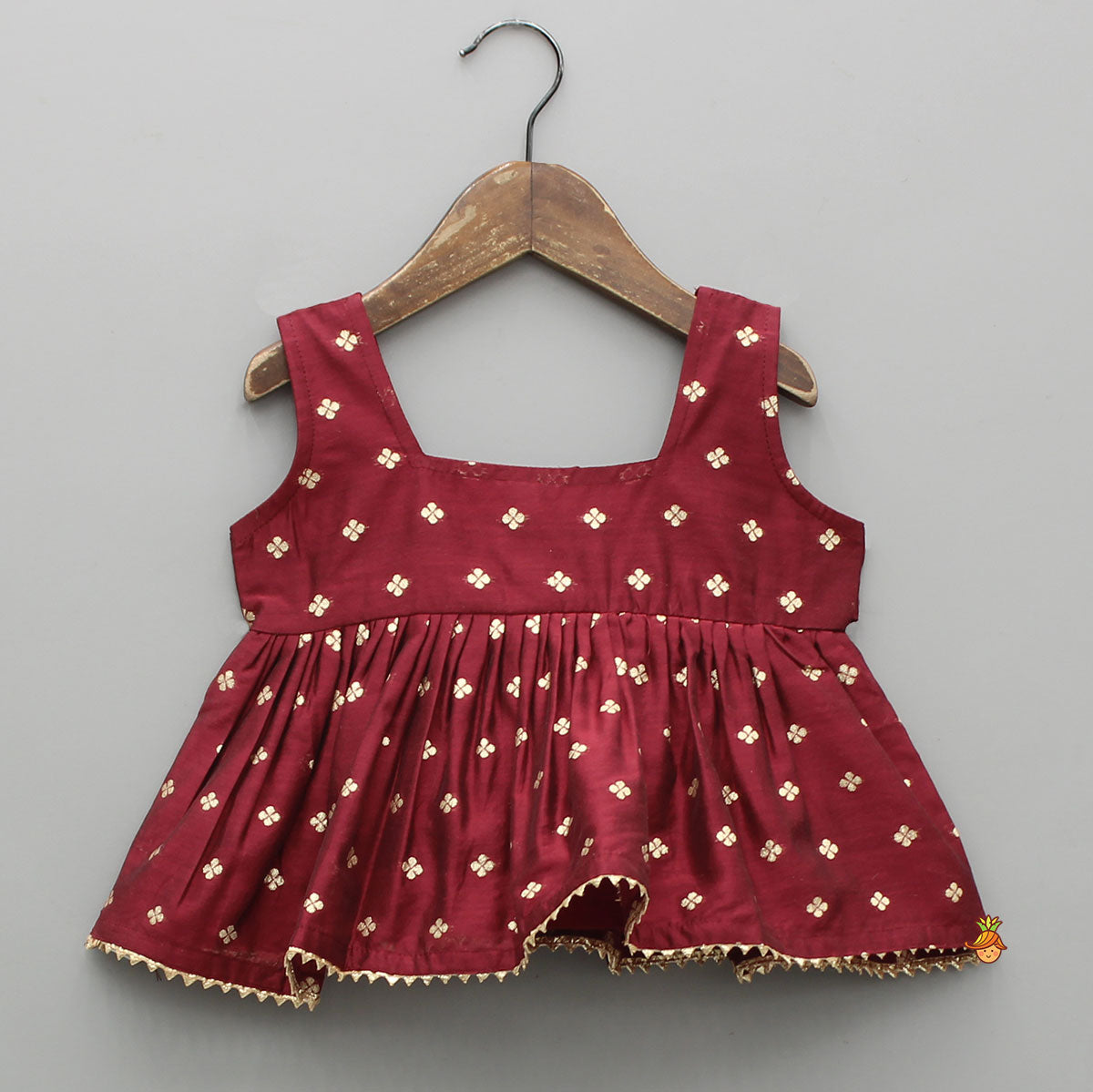 Pre Order: Chanderi Embroidered Maroon Peplum Top With Lehenga