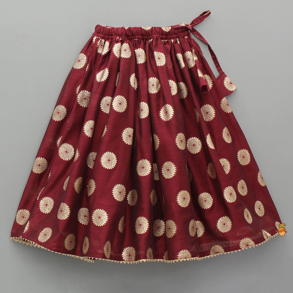 Pre Order: Chanderi Embroidered Maroon Peplum Top With Lehenga