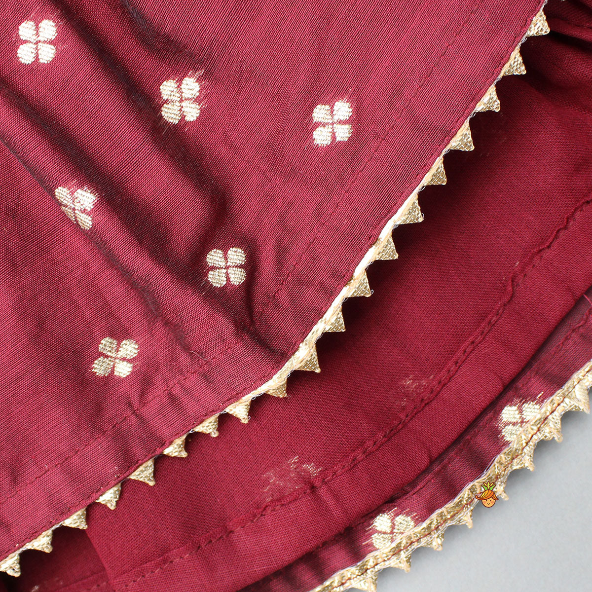 Pre Order: Chanderi Embroidered Maroon Peplum Top With Lehenga