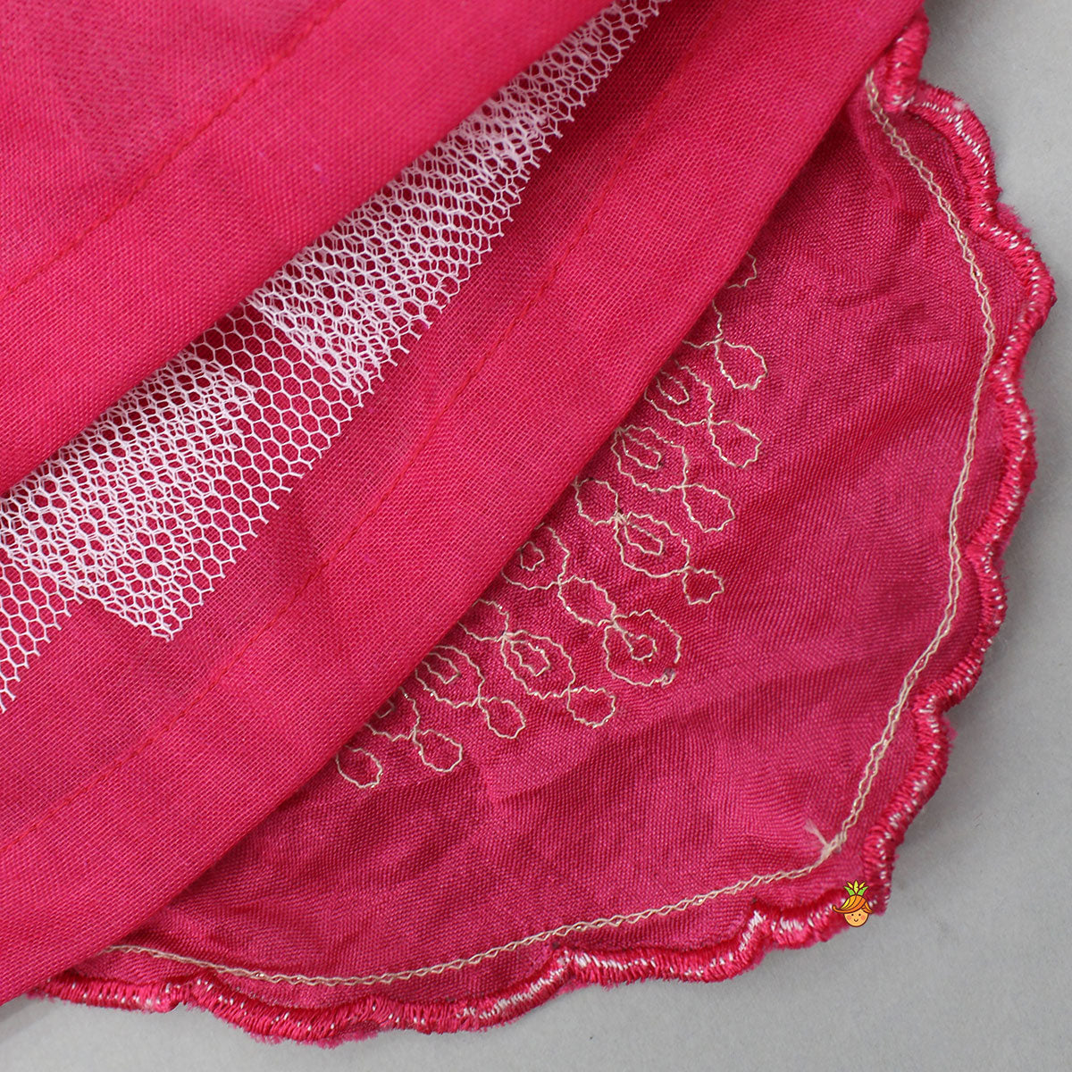 Pre Order: Embroidered Stylish Hem Pink Top And Pleated Lehenga