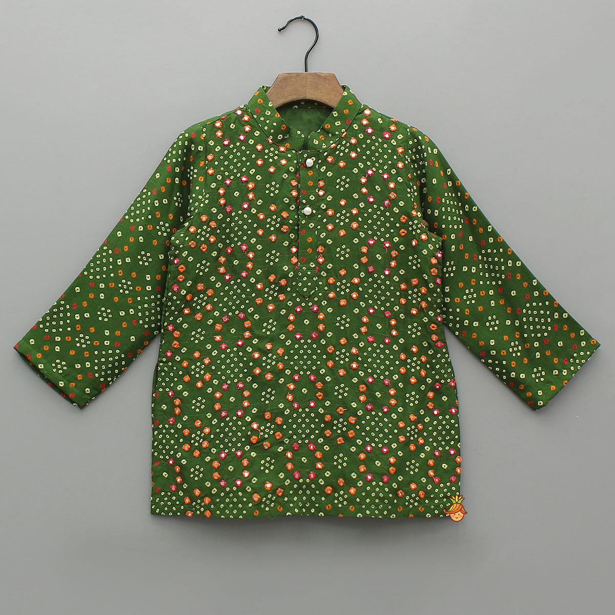 Pre Order: Bandhani Printed Green Kurta And Pyjama