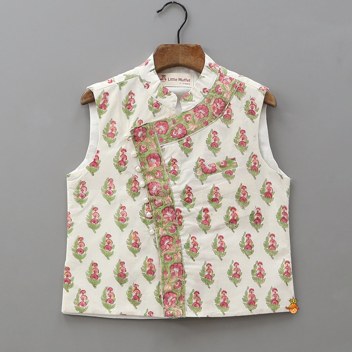 Floral Printed Kurta With Handworked Jacket And Dhoti