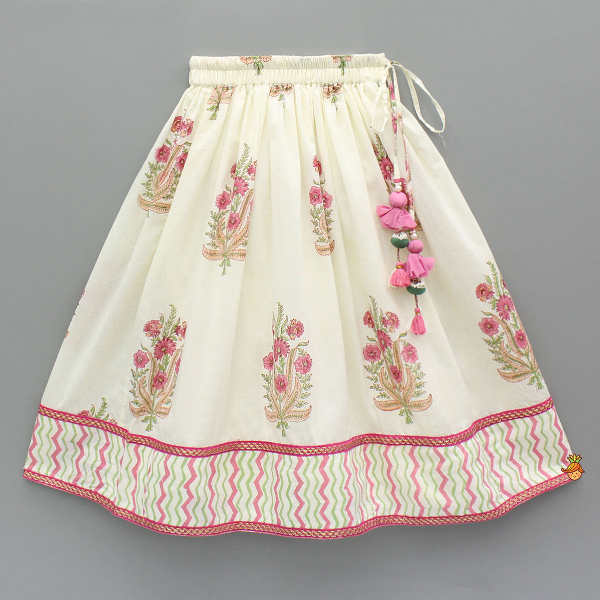Pre Order: Chevron Printed Strappy Top And Lehenga With Matching Dupatta