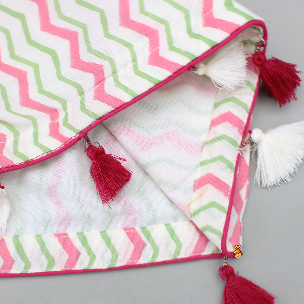 Pre Order: Chevron Printed Strappy Top And Lehenga With Matching Dupatta