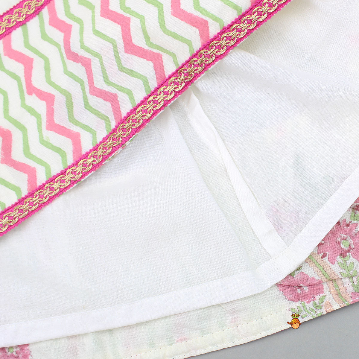 Pre Order: Chevron Printed Strappy Top And Lehenga With Matching Dupatta